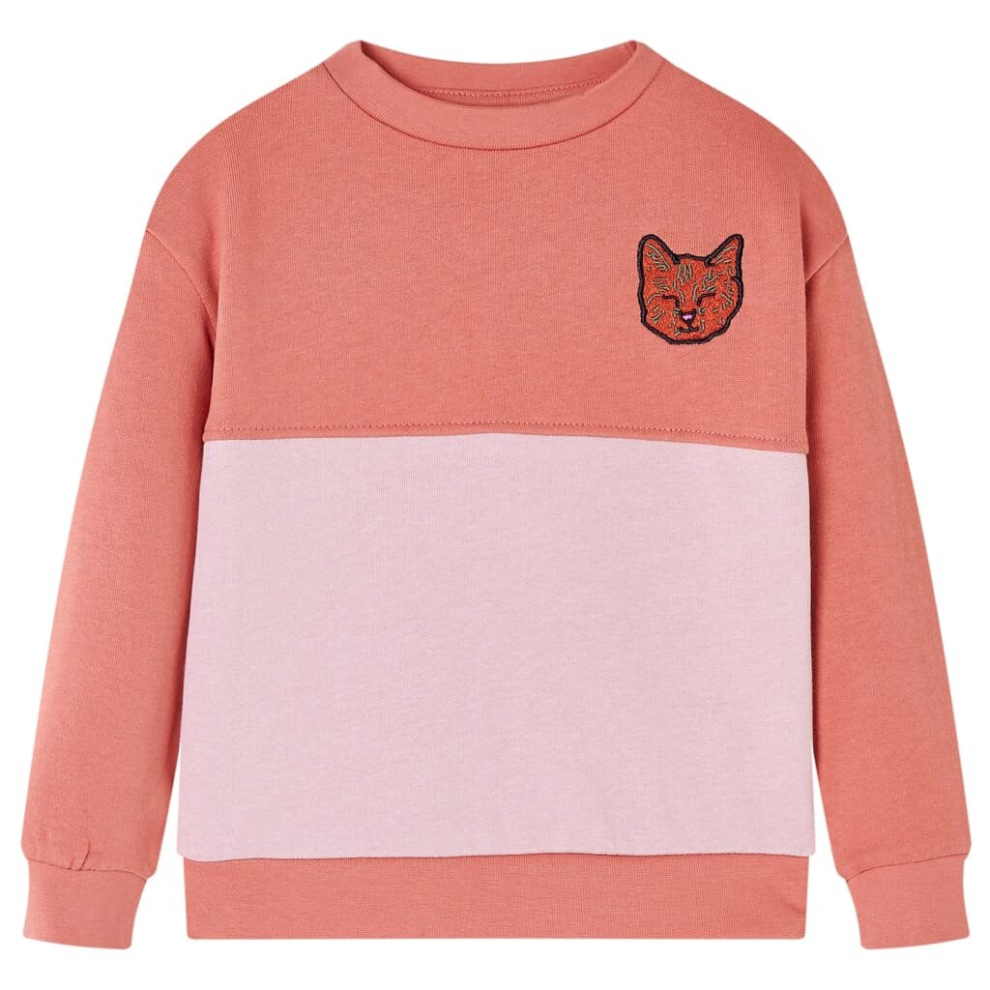 (128) Kids' Sweatshirt Long Sleeves Pullover Kids' Top Colour Block Cat Design Pink