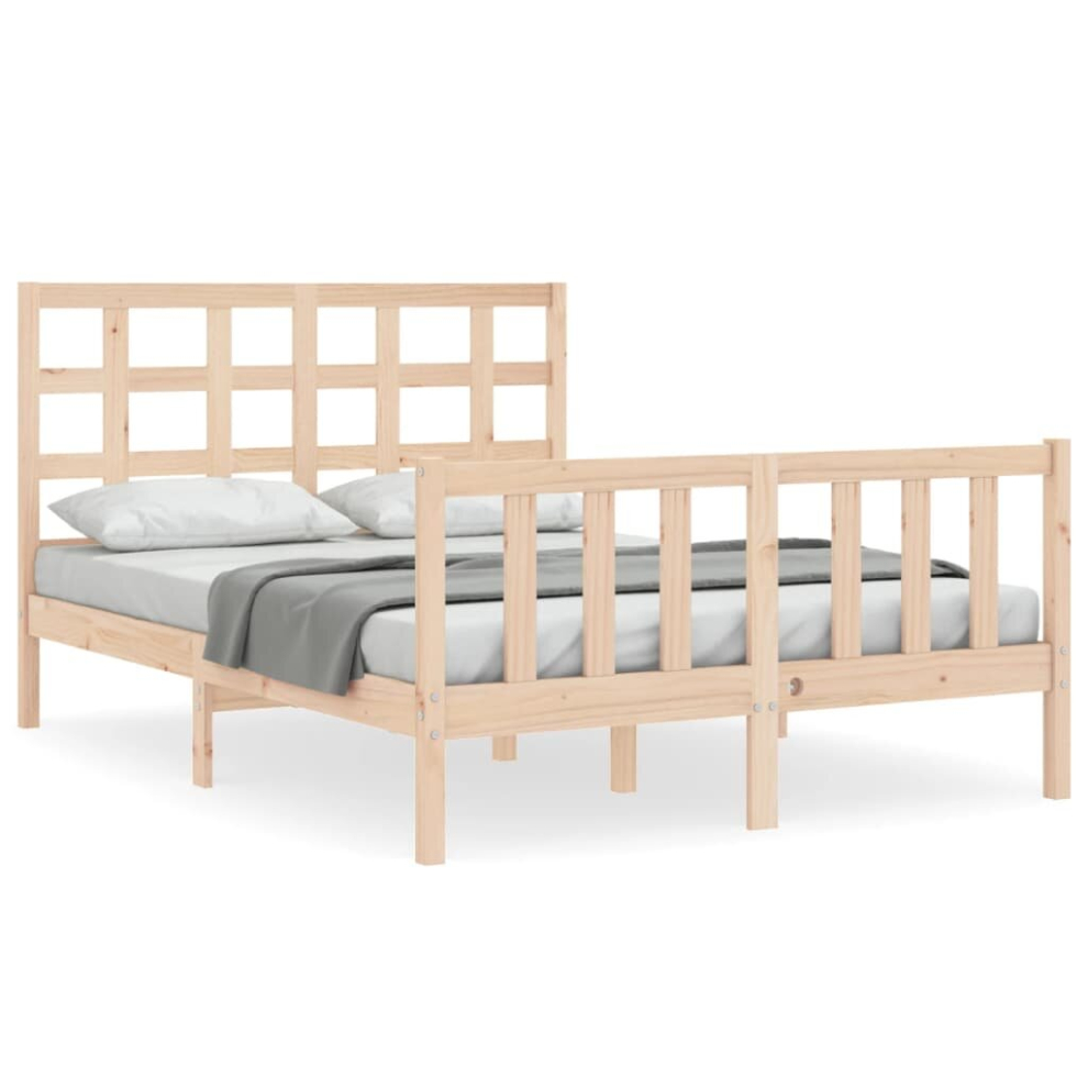 (natural, 135 x 190 cm) vidaXL Bed Frame Platform Bed with Headboard White Small Single Solid Wood