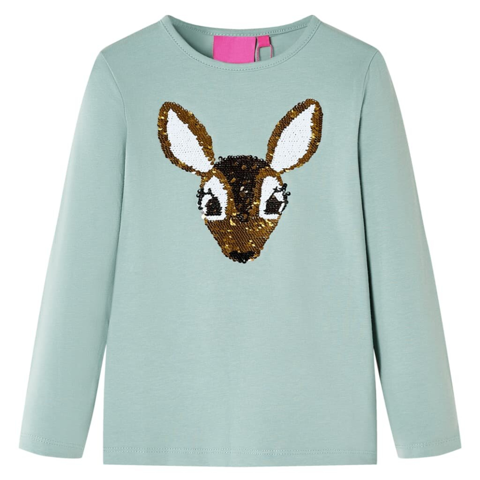 Vidaxl (Mint, 116) Kids' T-Shirt With Long Sleeves Children's T Shirt Tops Tee Sequined Deer Green