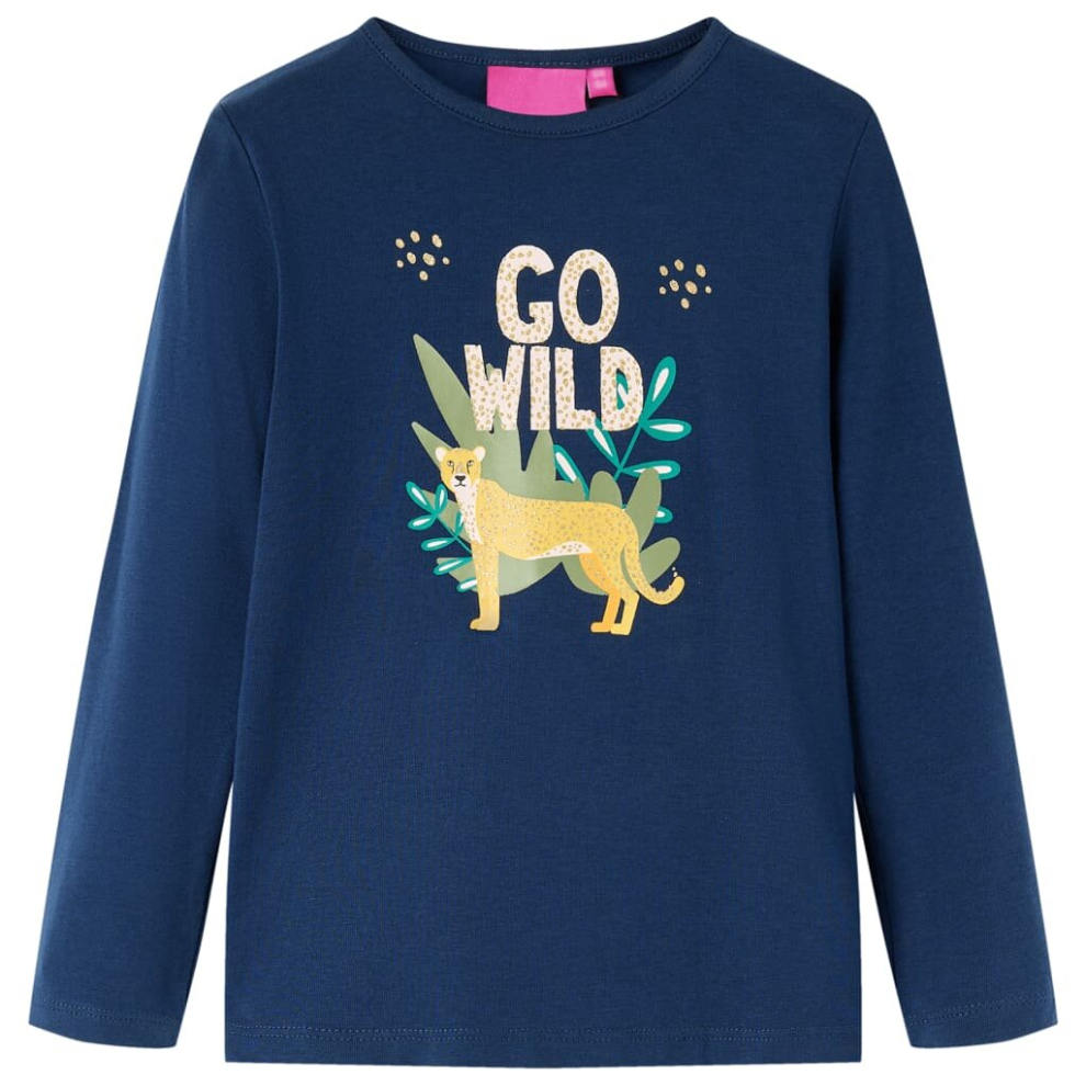 Vidaxl (Navy Blue, 128) Kids' T-Shirt With Long Sleeves Children's T Shirt Kids' Tops Tee Animal Print