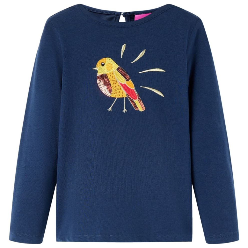 Vidaxl (Navy Blue, 128) Kids' T-Shirt With Long Sleeves Children's T Shirt Kids' Tops Tee Bird Design