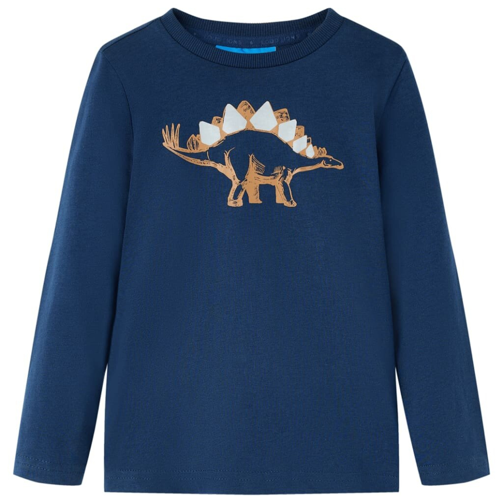 (navy blue, 128) Kids' T-shirt with Long Sleeves Children's T Shirt Tops Tee Dinosaur Print