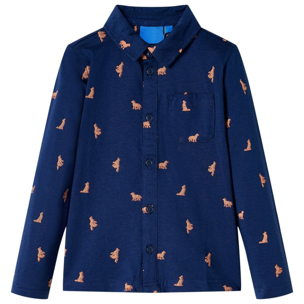 (140) Kids' Shirt Long Sleeves Toddler Children's Shirt Kids' Top Dog Print Navy