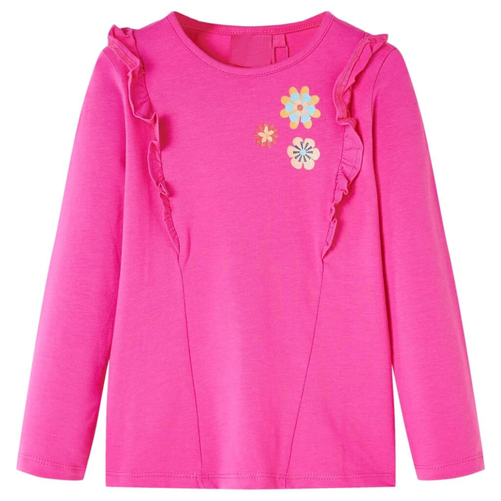 Vidaxl (, 116) Kids' T-Shirt With Long Sleeves Children T Shirt Flowers Print Dark Ochre 128 Pink