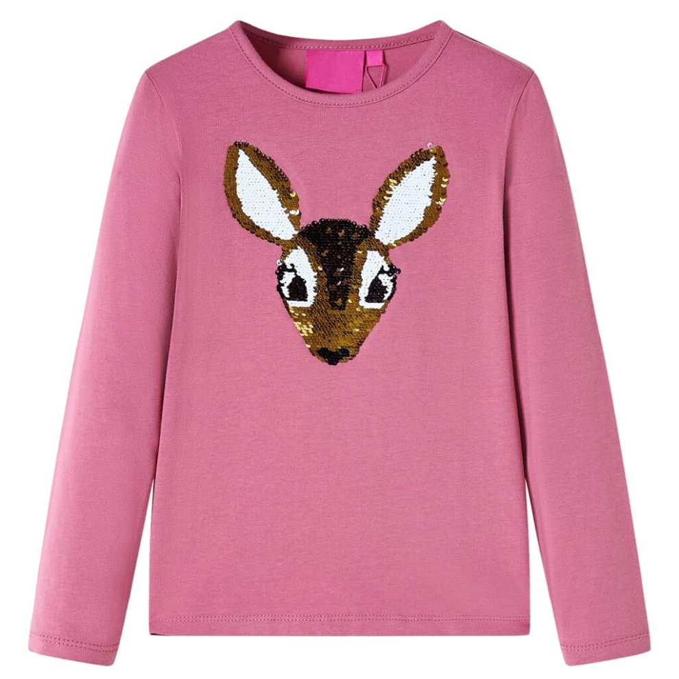 (raspberry, 104) Kids' T-shirt with Long Sleeves Children's T Shirt Tops Tee Sequined Deer