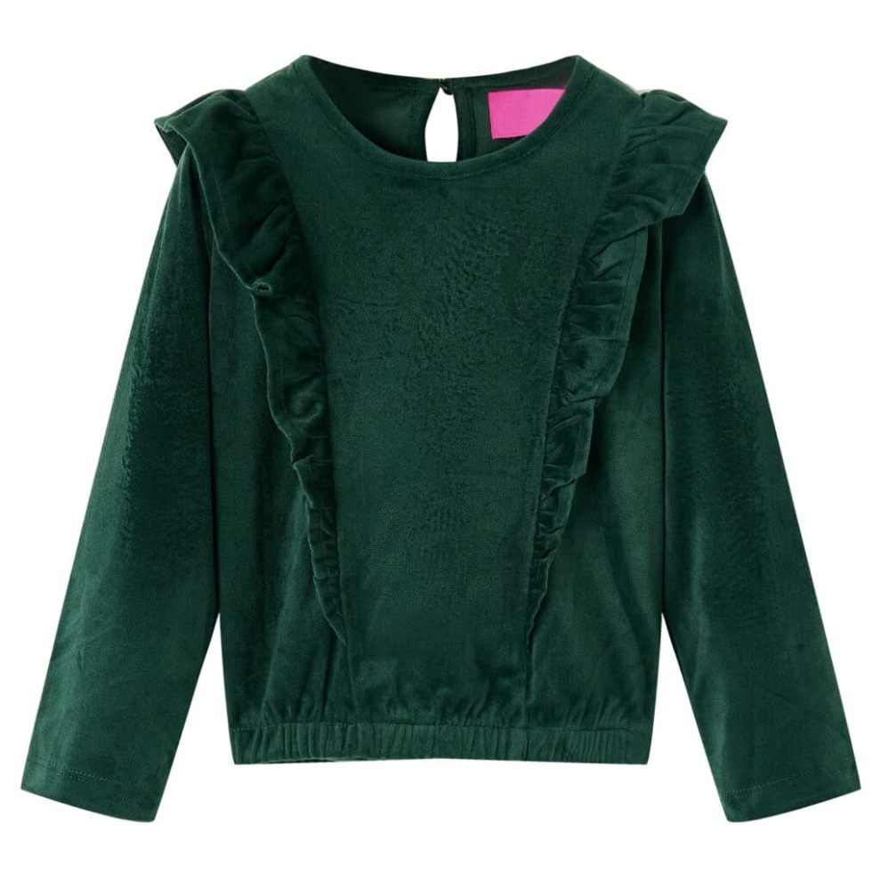 Vidaxl (128) Kids' Blouse With Ruffles Children Long Sleeve T Shirt Kids' Tops Dark Green