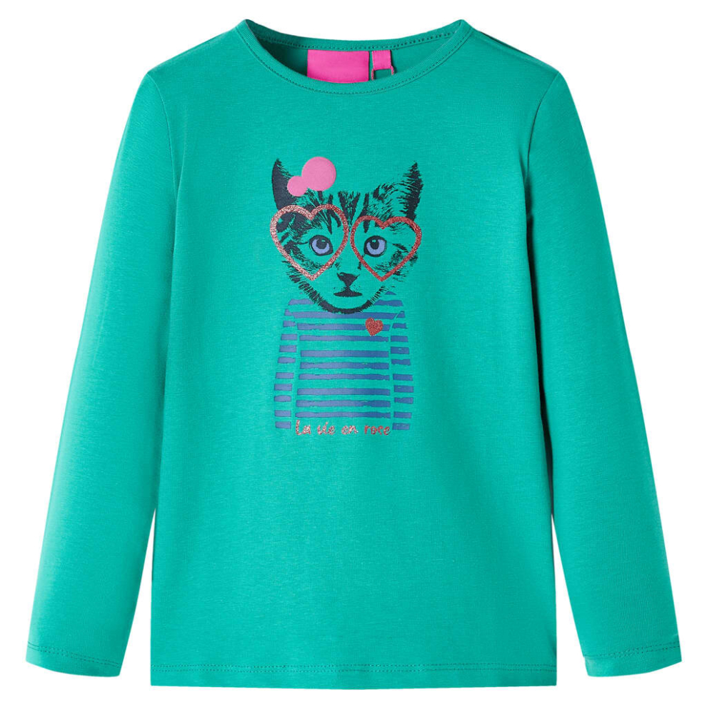 (bright green, 128) Kids' T-shirt with Long Sleeves Children's T Shirt Kids' Tops Tee Cat Print