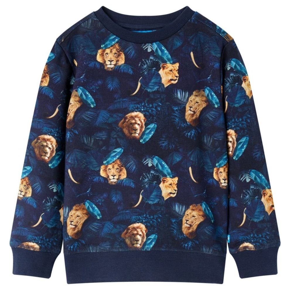 (104) Kids' Sweatshirt Long Sleeves Toddler Pullover Top Lion and Plant Print Navy