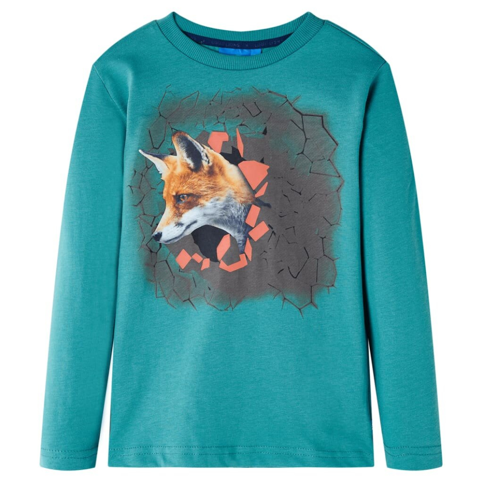 (aqua, 128) Kids' T-shirt with Long Sleeves Children's T Shirt Kids' Tops Tee Fox Print