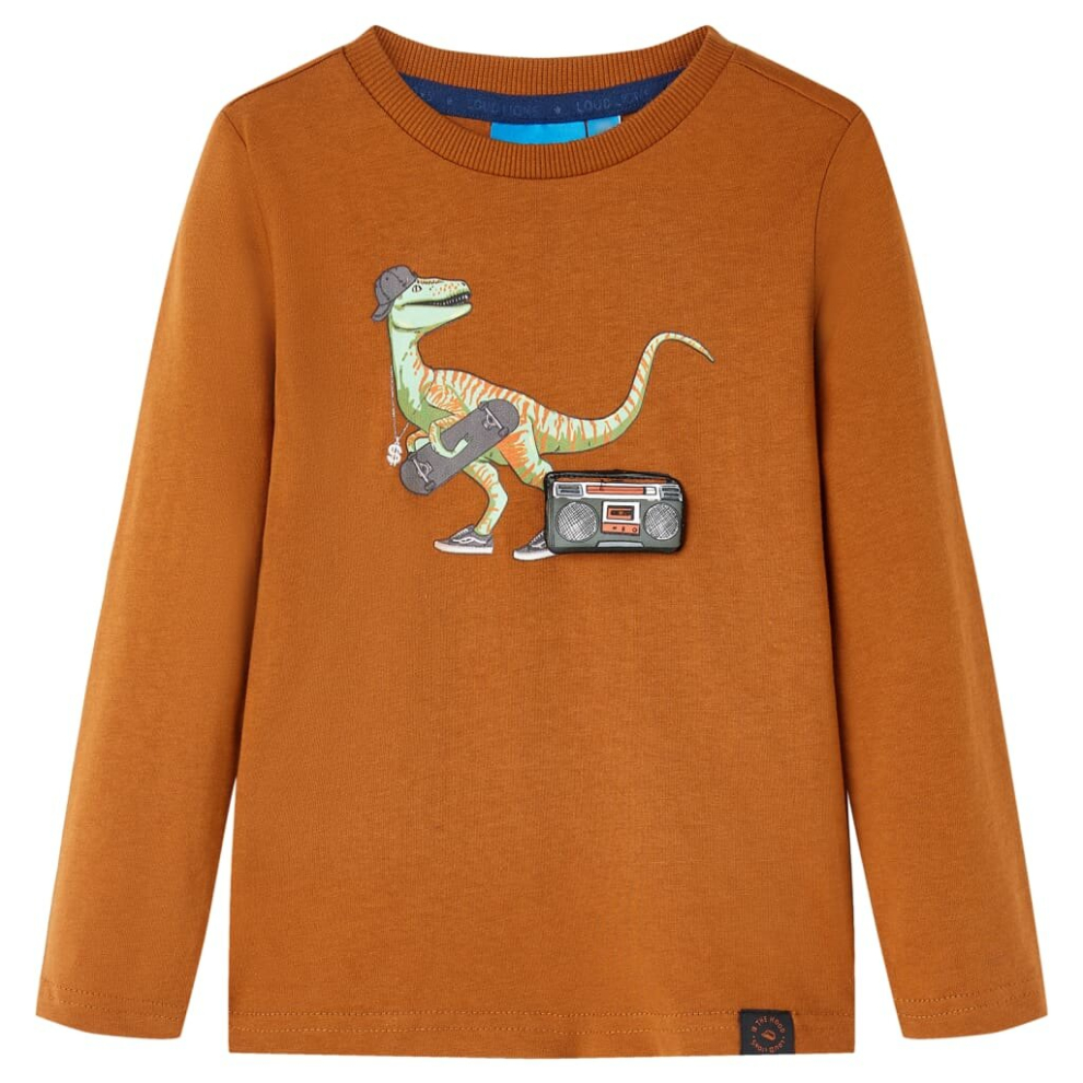 (cognac, 104) Kids' T-shirt with Long Sleeves Children's T Shirt Top Tee Dinosaur Print