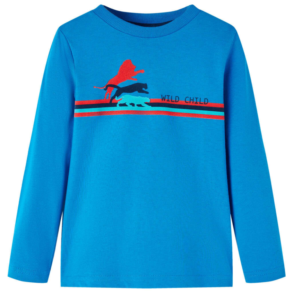 Vidaxl (Blue, 116) Kids' T-Shirt With Long Sleeves Children T Shirt Tee Wild Animal Print Cobalt