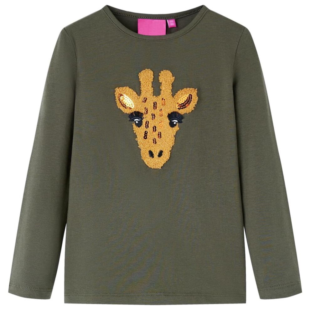 Vidaxl (Khaki, 104) Kids' T-Shirt With Long Sleeves Children's T Shirt Kids' Tops Tee Deer Design