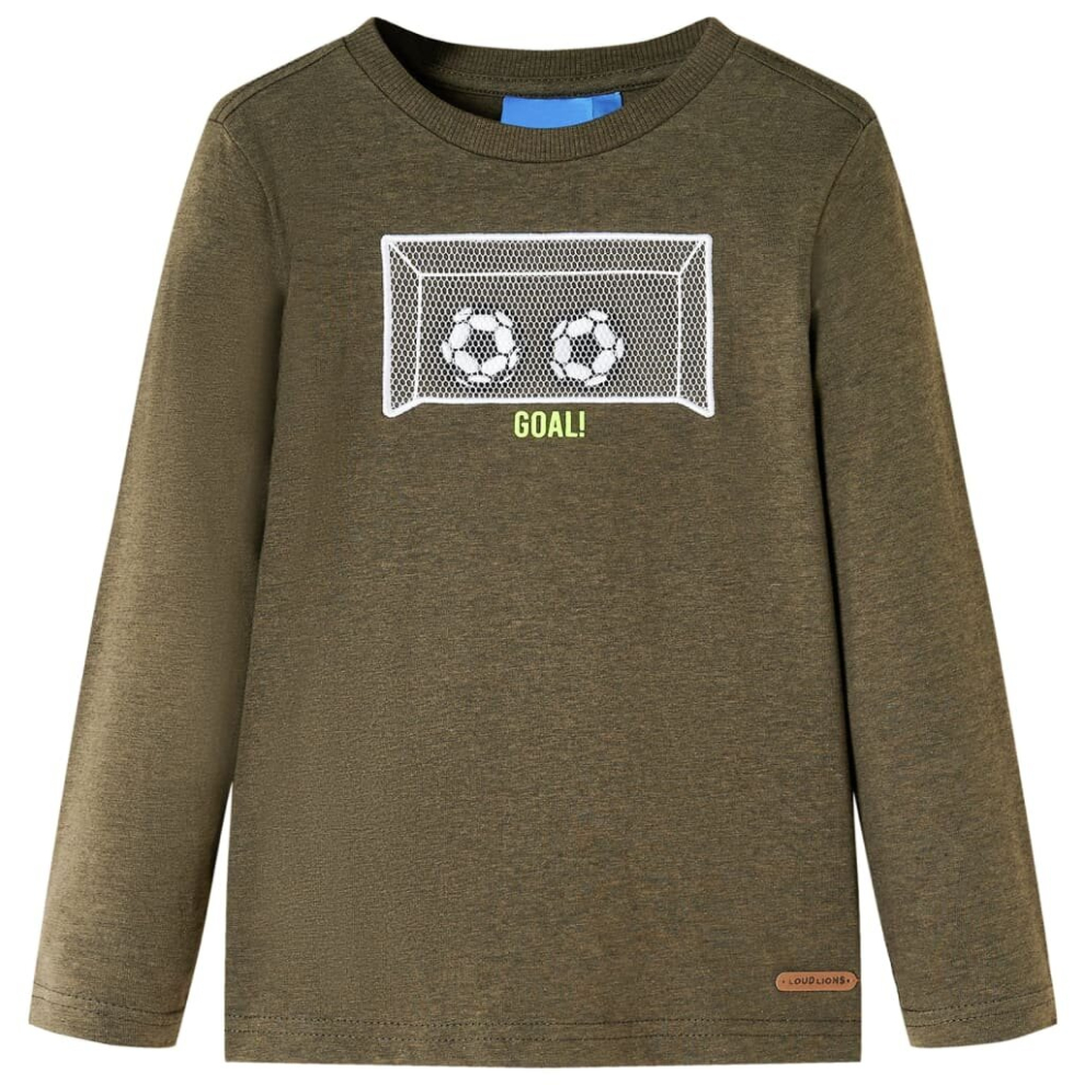 Vidaxl (Khaki, 116) Kids' T-Shirt With Long Sleeves Children's T Shirt Tee Football Goal Design Green