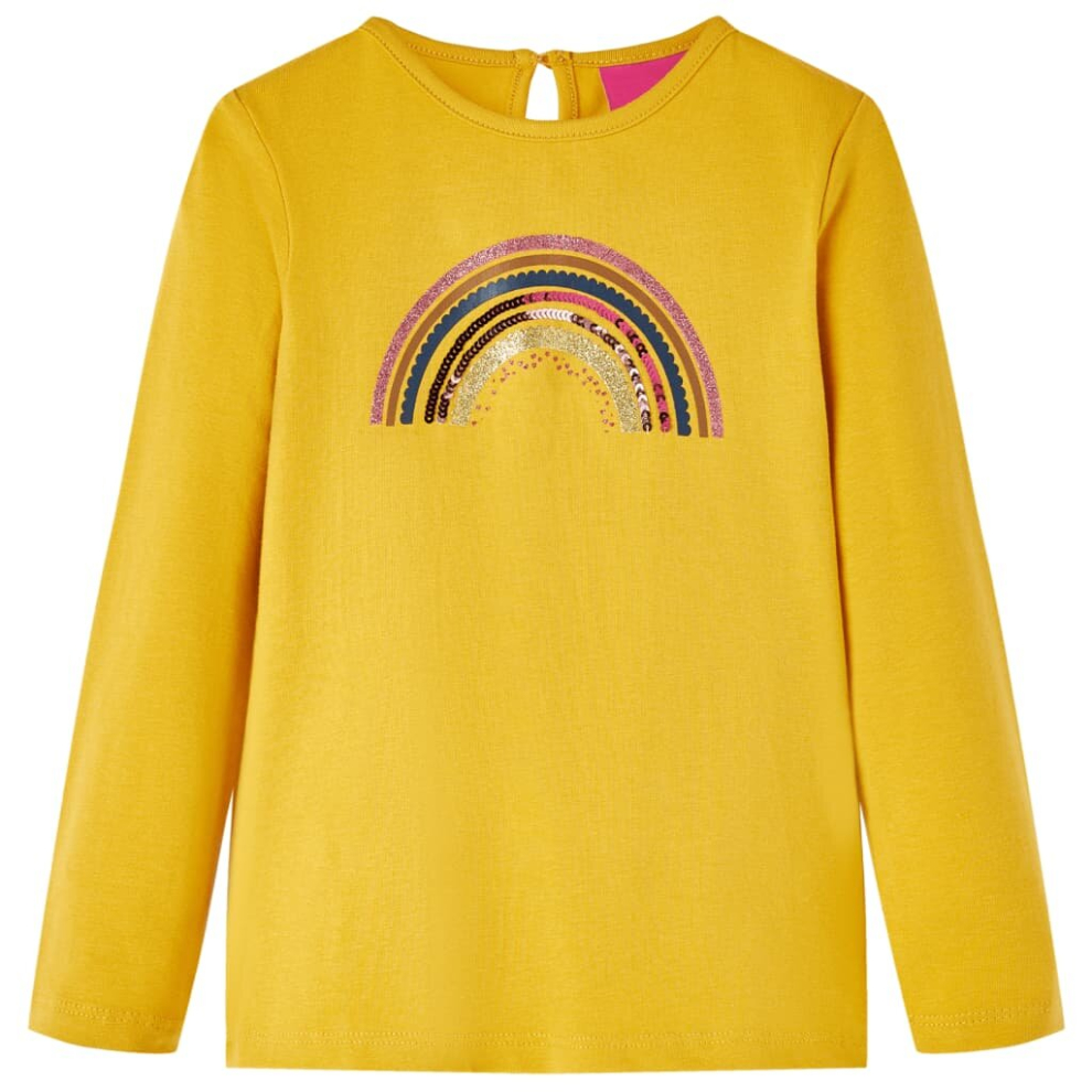 Vidaxl (Ochre, 128) Kids' T-Shirt With Long Sleeves Children's T Shirt Tops Tee Rainbow Print Brown