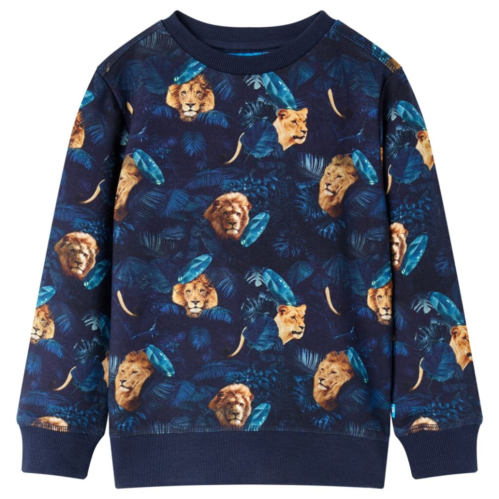 (128) Kids' Sweatshirt Long Sleeves Toddler Pullover Top Lion and Plant Print Navy