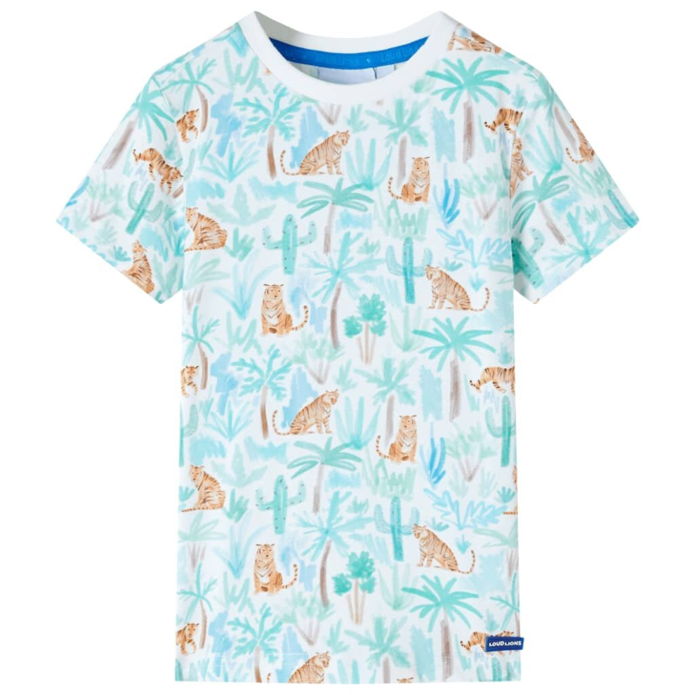 Vidaxl (140) Kids' T-Shirt Short Sleeves Children's T Shirt Tee Kids' Top Tiger Print Ecru