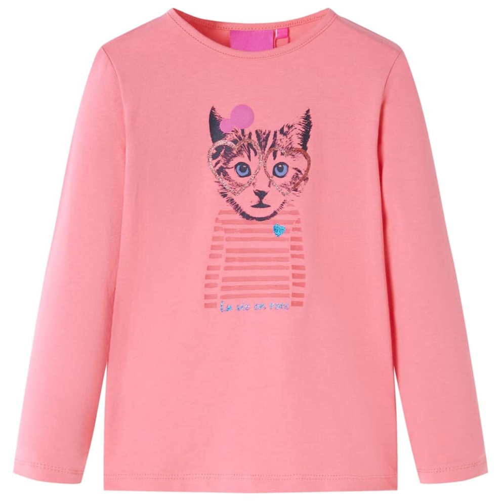 (pink, 92) Kids' T-shirt with Long Sleeves Children's T Shirt Kids' Tops Tee Cat Print