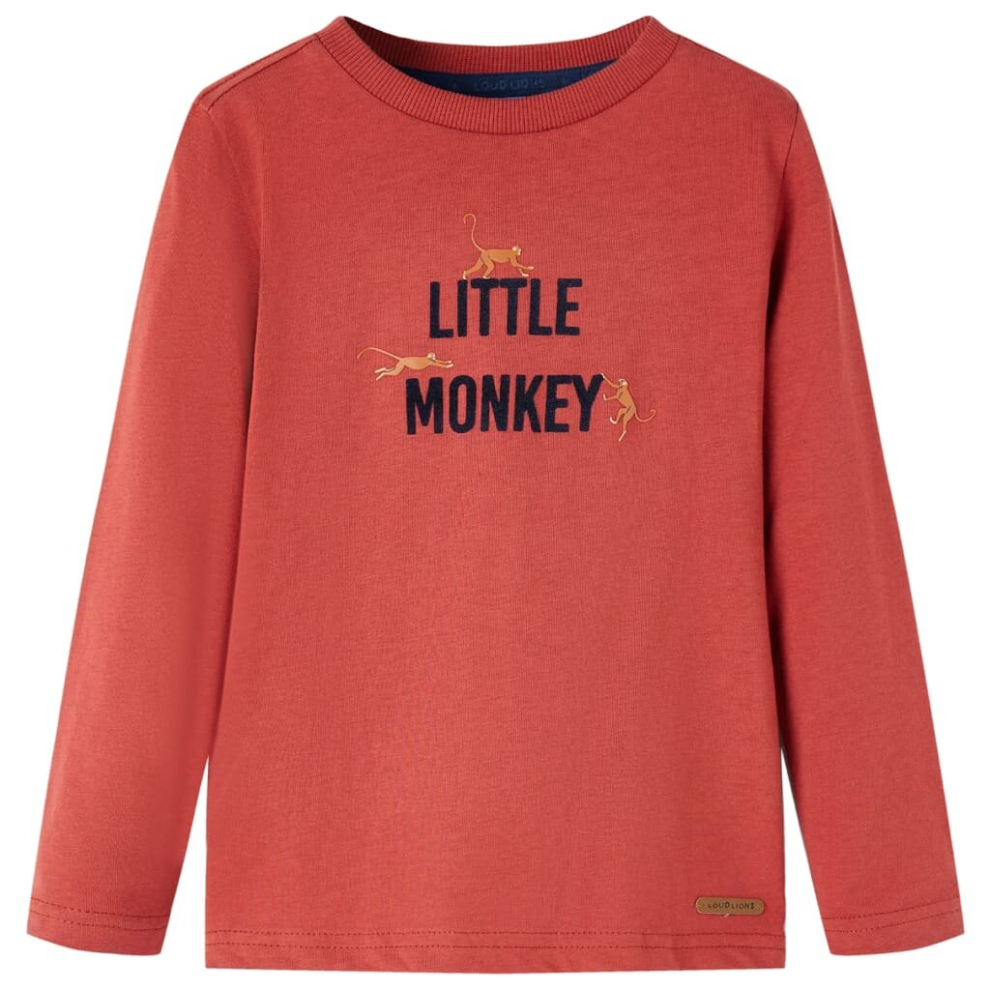 Vidaxl (, 128) Kids' T-Shirt With Long Sleeves Children's T Shirt Tee Little Monkey Print Red