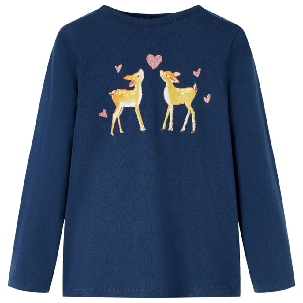 Vidaxl (Navy Blue, 128) Kids' T-Shirt With Long Sleeves Children's T Shirt Kids' Tops Tee Deers Print
