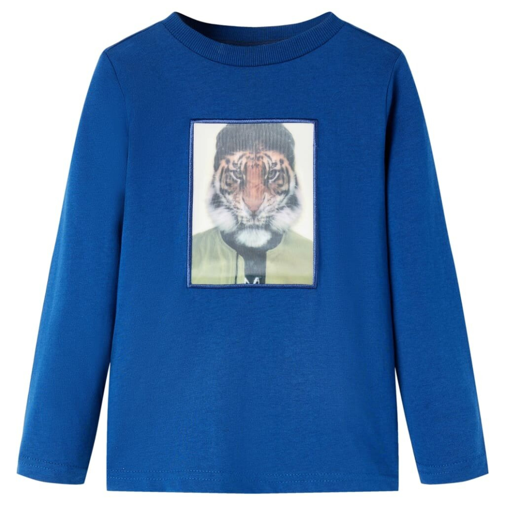 Vidaxl (Dark Blue, 128) Kids' T-Shirt With Long Sleeves Children's T Shirt Kids' Tops Tee Tiger Print