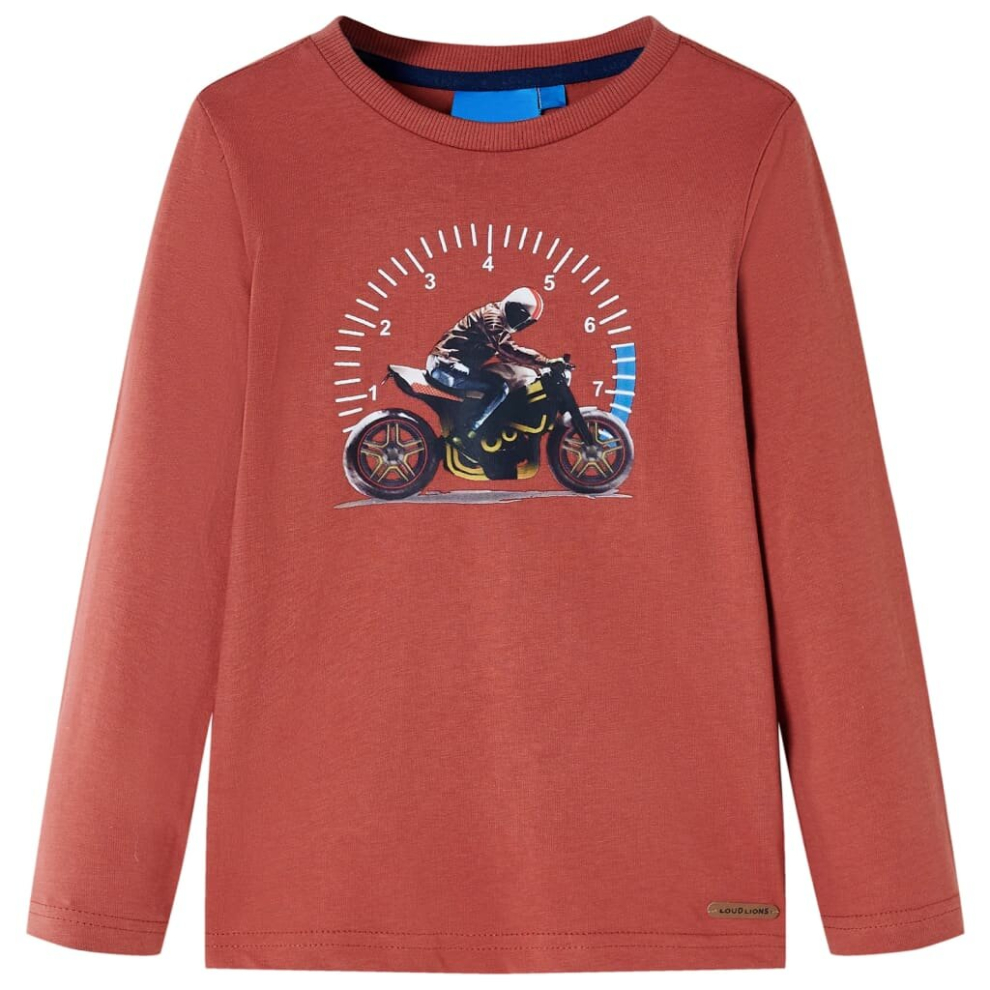 (henna, 92) Kids' T-shirt with Long Sleeves Children T Shirt Motorbike Print Khaki 116