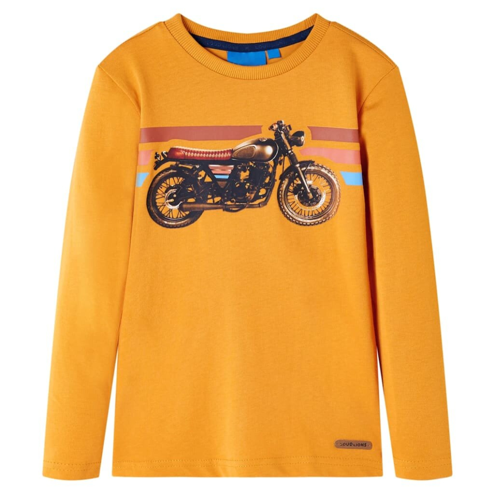 Vidaxl (Ochre, 104) Kids' T-Shirt With Long Sleeves Children's T Shirt Tops Tee Motorbike Print Brown