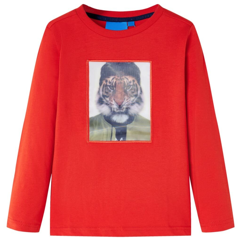 (red, 92) Kids' T-shirt with Long Sleeves Children's T Shirt Kids' Tops Tee Tiger Print