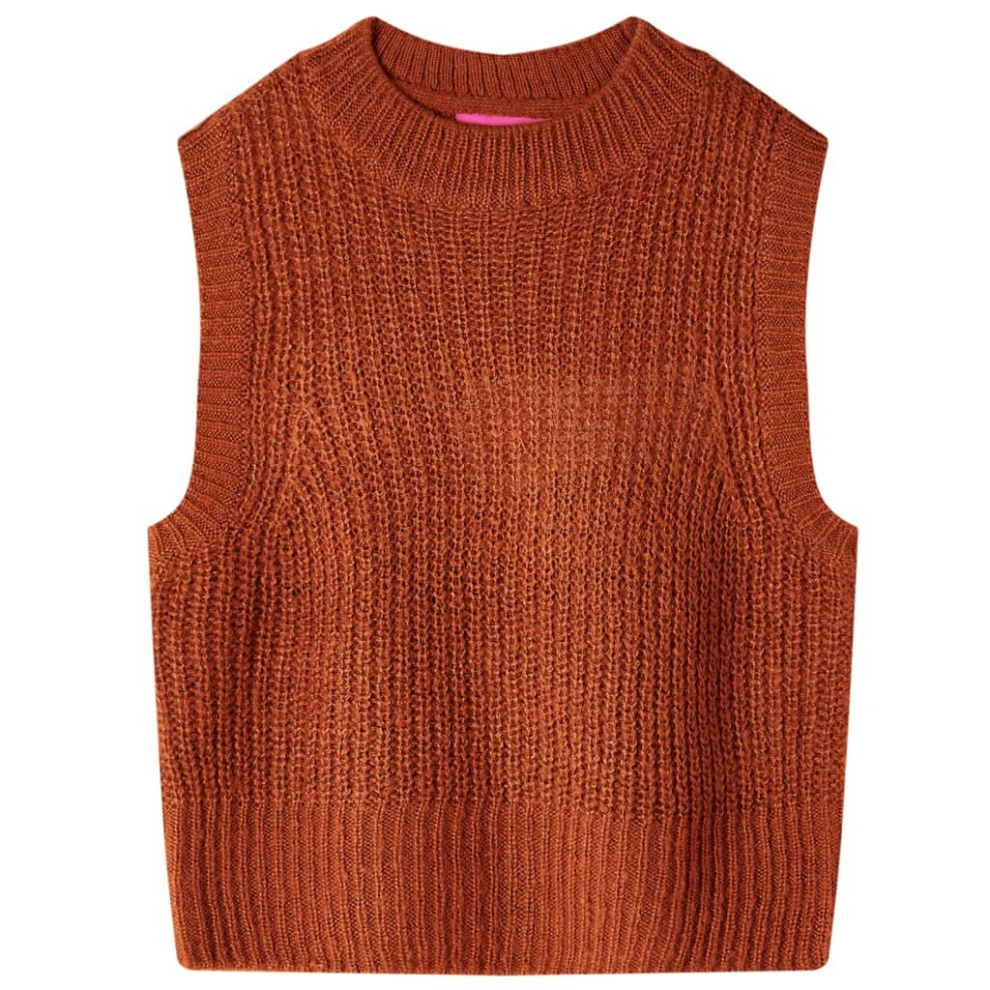 Vidaxl (128) Kids' Sweater Vest Sleeveless Kids' Sweater Children Tank Top Knitted Cognac