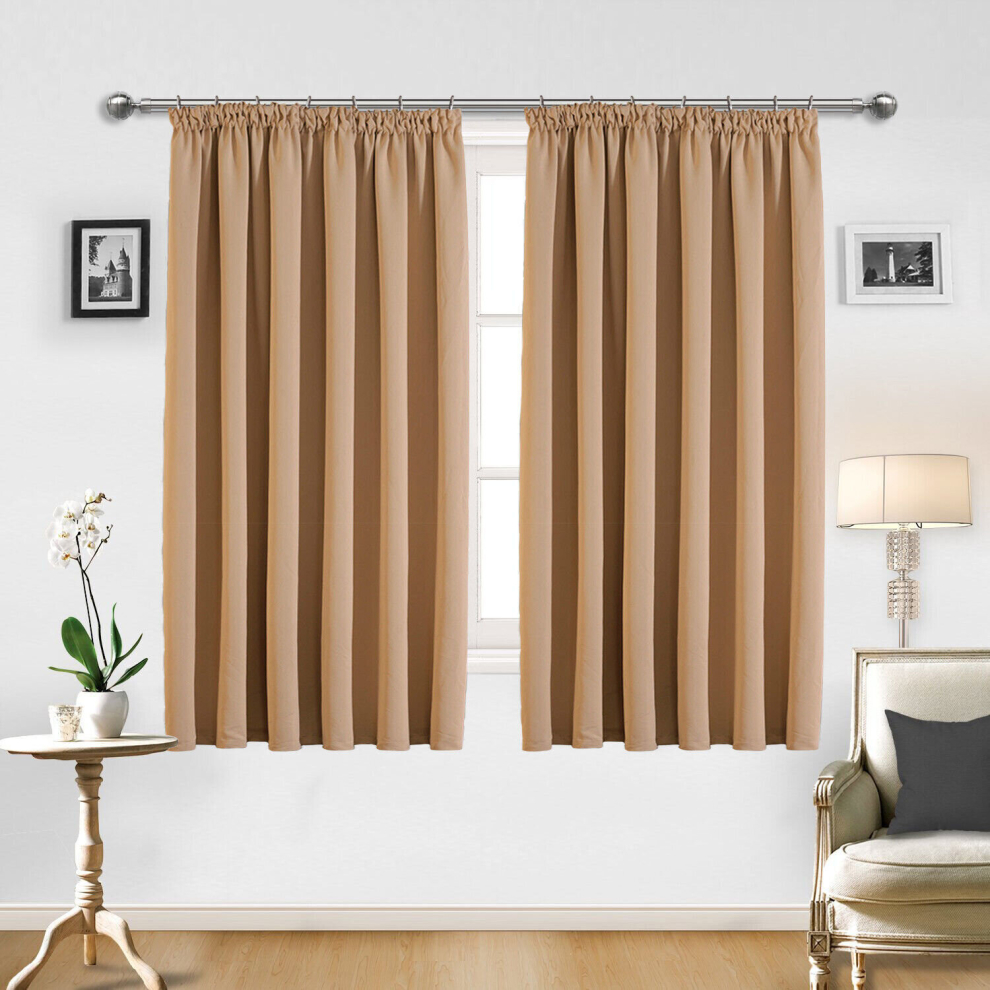 (46" x 54", Beige Pencil Pleat) Pencil Pleat Blackout Curtains For Bedroom Window