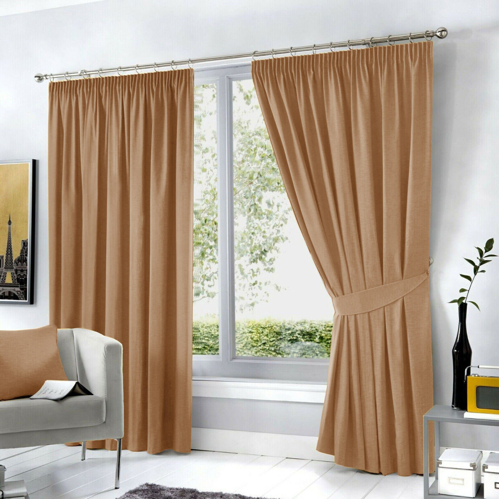 (90" x 90", Beige Pencil Pleat) Pencil Pleat Blackout Curtains For Bedroom Window