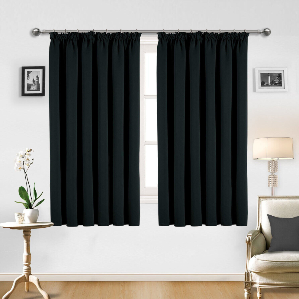 (46" x 54", Black Pencil Pleat) Pencil Pleat Blackout Curtains For Bedroom Window