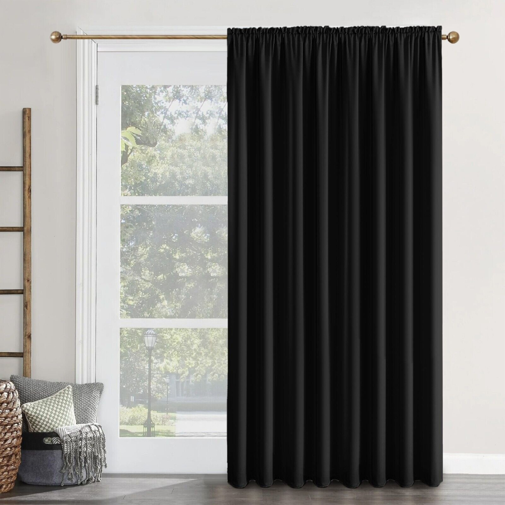 (66" x 84" (Single Panel Door curtain), Black Pencil Pleat) Pencil Pleat Blackout Curtains For Bedroom Window