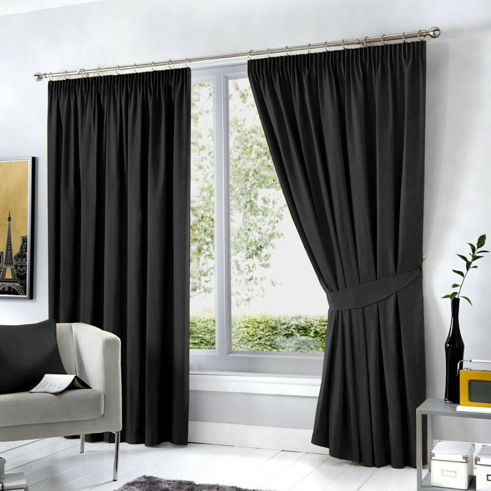 (90" x 90", Black Pencil Pleat) Pencil Pleat Blackout Curtains For Bedroom Window