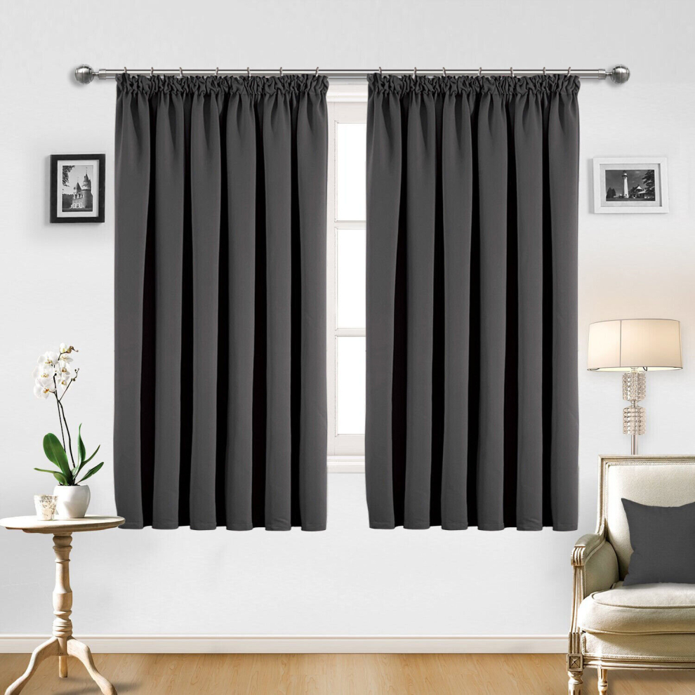 (46" x 54", Dark Grey Pencil Pleat) Pencil Pleat Blackout Curtains For Bedroom Window