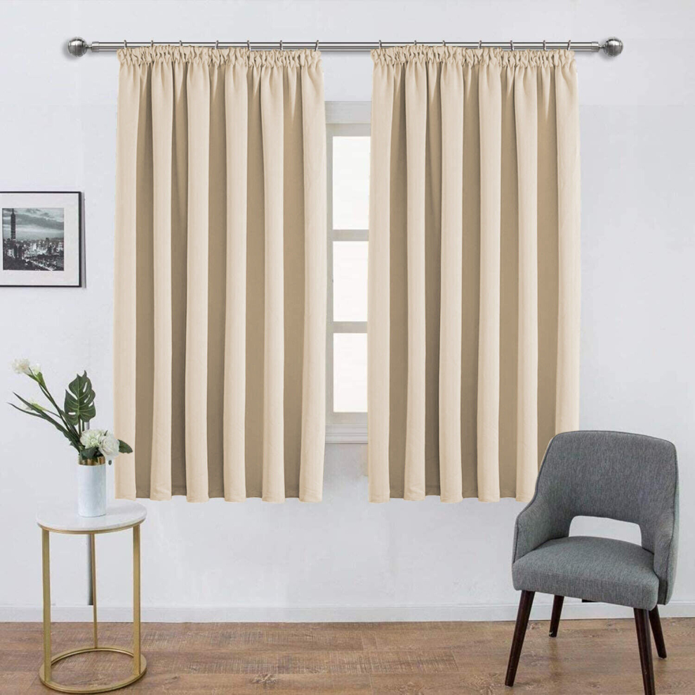 (66" x 72", Cream Pencil Pleat) Curtains Blackout Pencil Pleat Thermal Insulated