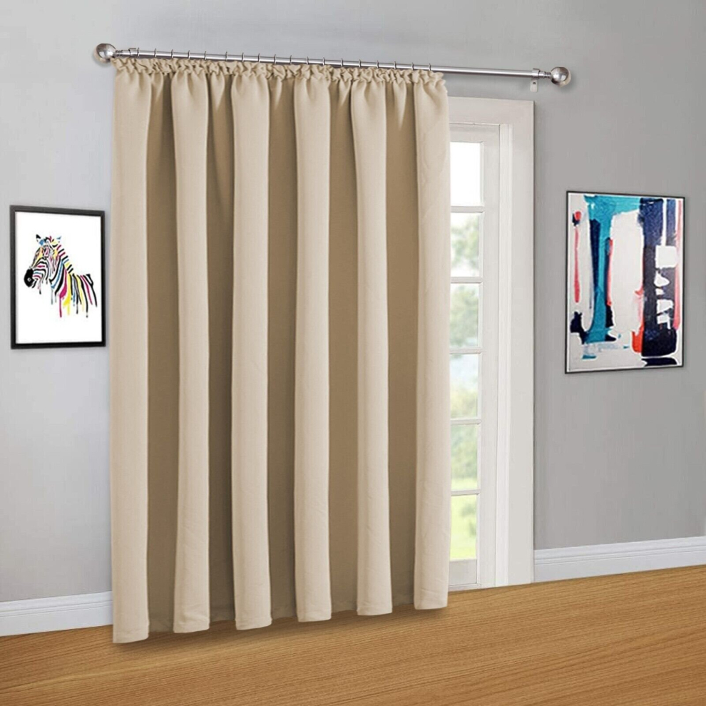 (66" x 84" (Single Panel Door curtain), Cream Pencil Pleat) Pencil Pleat Blackout Curtains For Bedroom Window