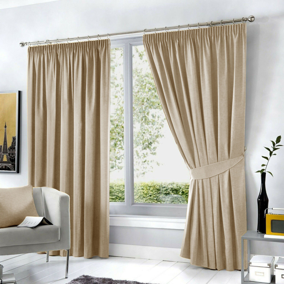 (90" x 90", Cream Pencil Pleat) Curtains Blackout Pencil Pleat Thermal Insulated