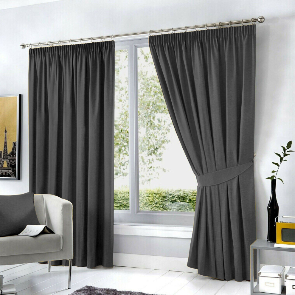 (90" x 90", Dark Grey Pencil Pleat) Pencil Pleat Blackout Curtains For Bedroom Window