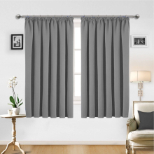 (66" x 54", Light Grey Pencil Pleat) Pencil Pleat Blackout Curtains For Bedroom Window