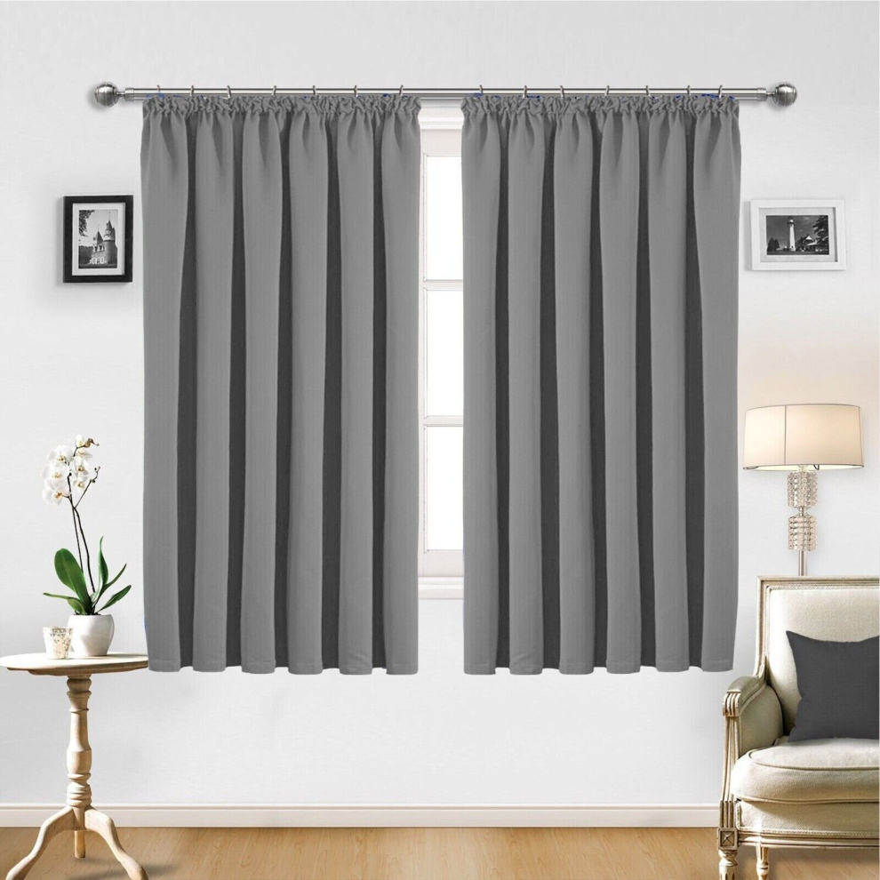 (66" x 72", Light Grey Pencil Pleat) Pencil Pleat Blackout Curtains For Bedroom Window