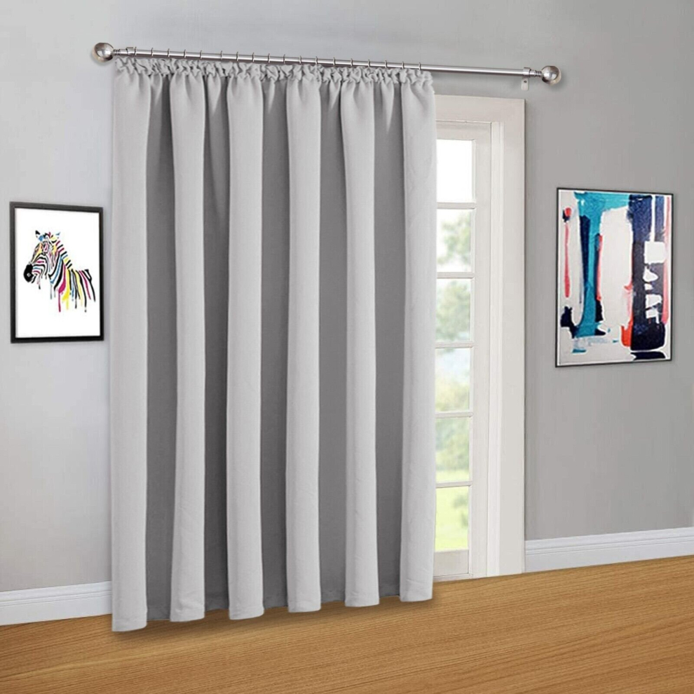 (66" x 84" (Single Panel Door curtain), Light Grey Pencil Pleat) Pencil Pleat Blackout Curtains For Bedroom Window