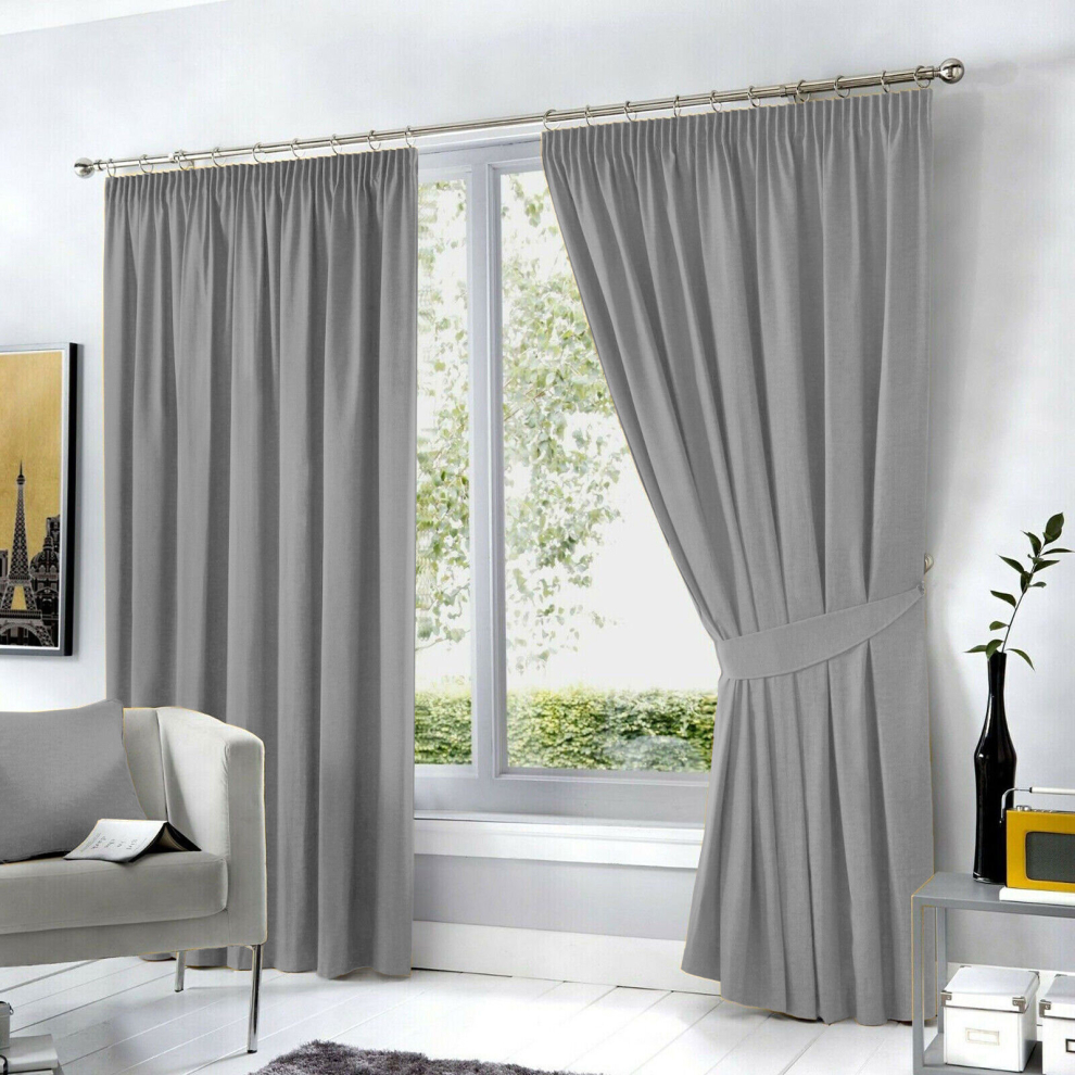 (90" x 90", Light Grey Pencil Pleat) Curtains Blackout Pencil Pleat Thermal Insulated