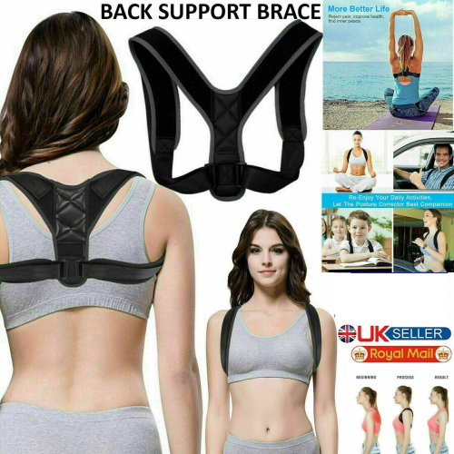 Unisex Adjustable Magnetic Posture Corrector Brace Back Support Shoulder Belt UK 2
