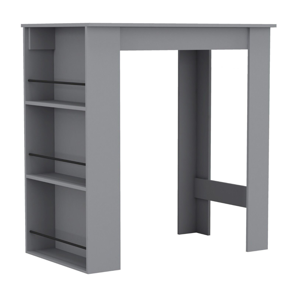 (  Grey) 3 Tier Dining Bar Coffee Kitchen Island Table Open Storage Shelves Living Room