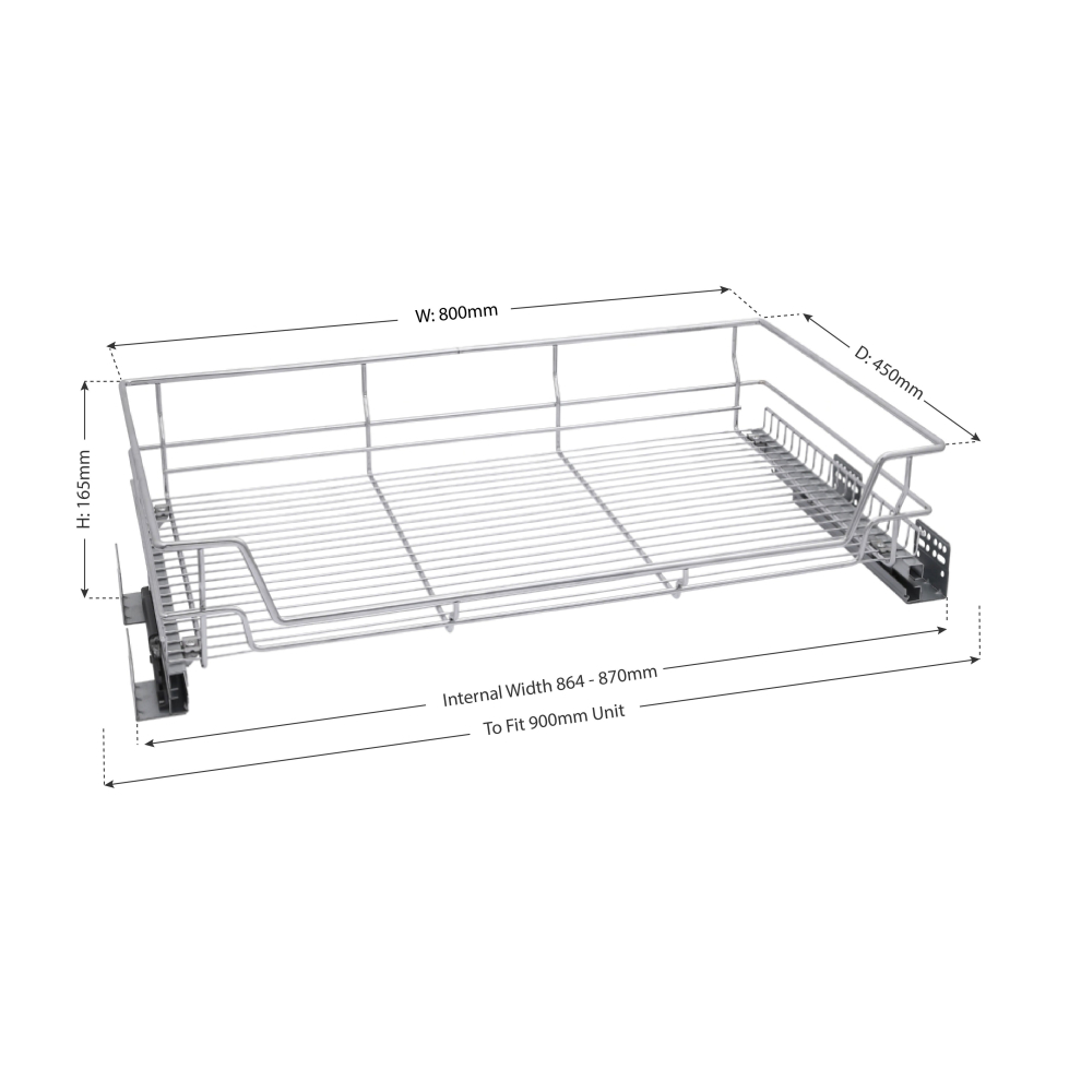 Solmer Ltd (For 900Mm Unit) Pull Out Cabinet Wire Baskets Soft Close Runners
