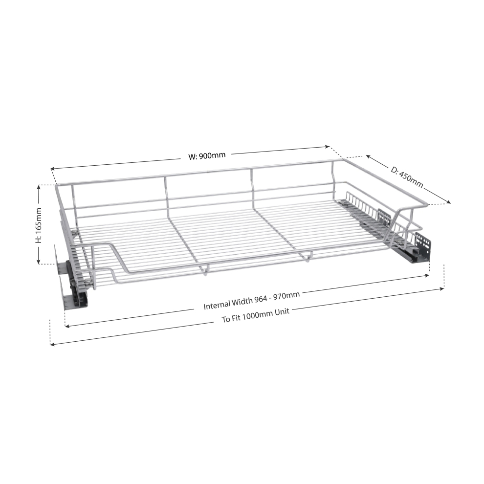 Solmer Ltd (For 1000Mm Unit) Pull Out Cabinet Wire Baskets Soft Close Runners