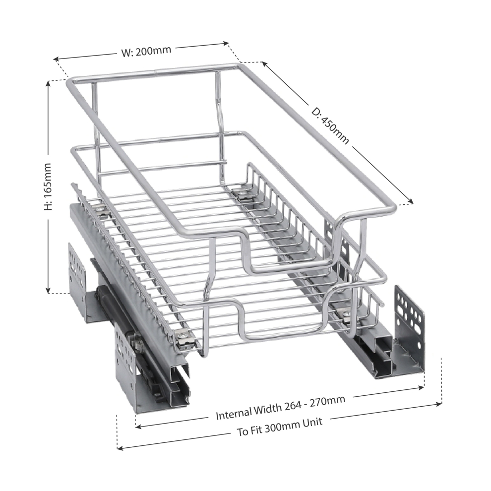 (for 300mm unit) Pull out Cabinet Wire Baskets Soft Close Runners