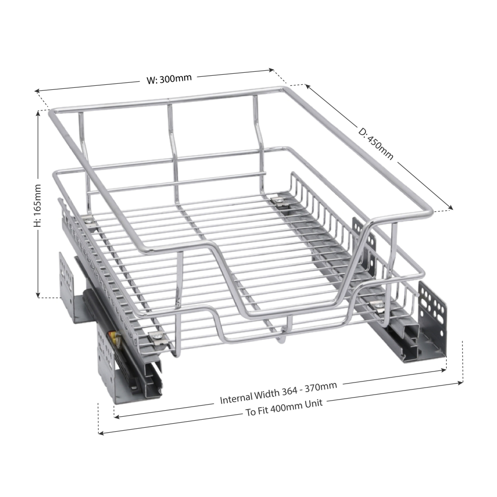 (for 400mm unit) Pull out Cabinet Wire Baskets Soft Close Runners