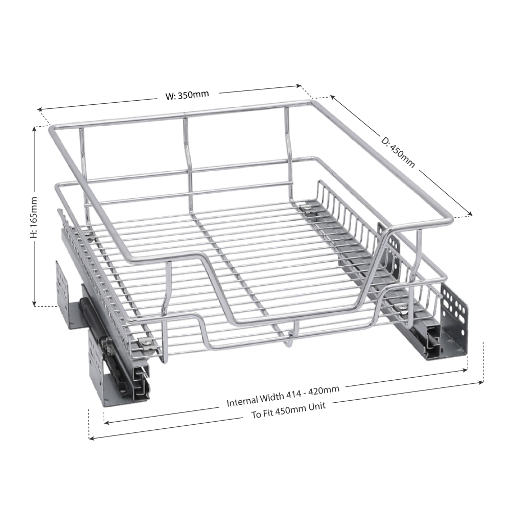 Solmer Ltd (For 450Mm Unit) Pull Out Cabinet Wire Baskets Soft Close Runners