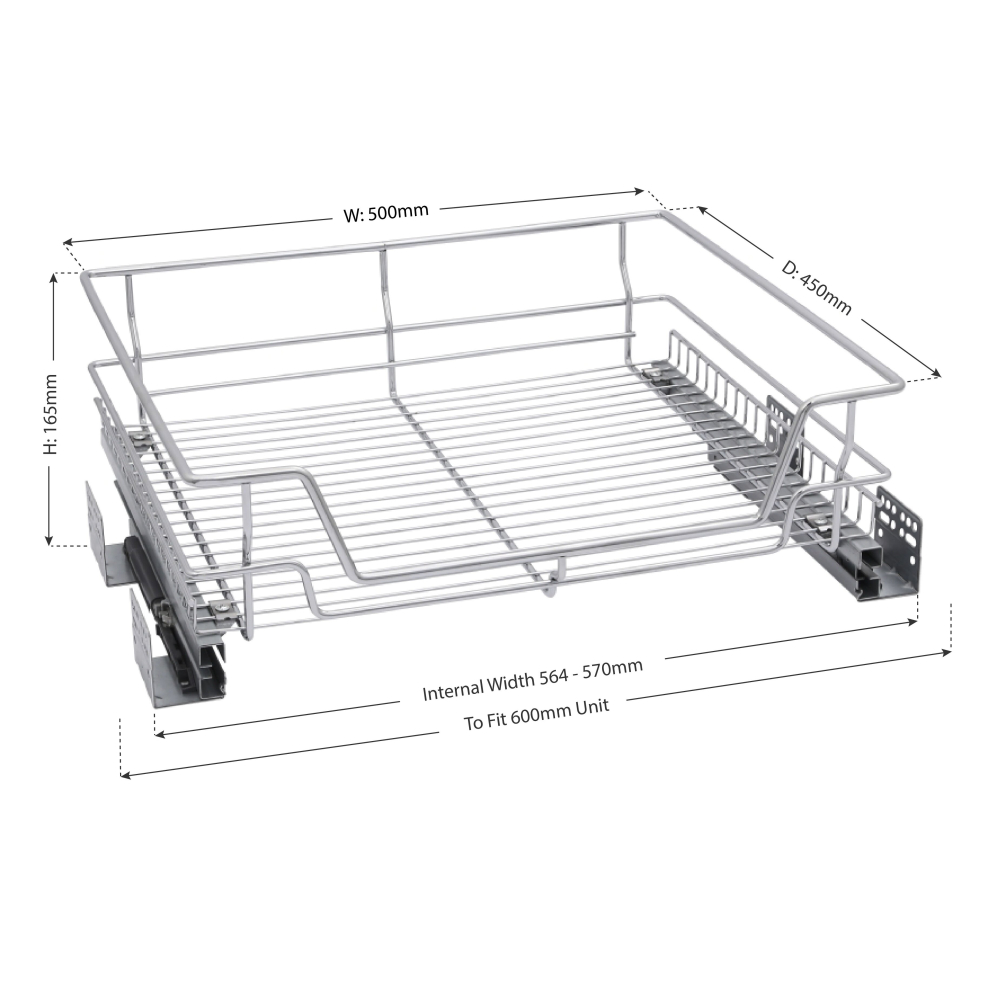 (for 600mm unit) Pull out Cabinet Wire Baskets Soft Close Runners